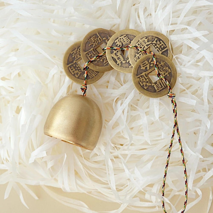 Good Luck Chinese Feng Shui Bell with 5 Coins – Wealth and Health Wind Chime