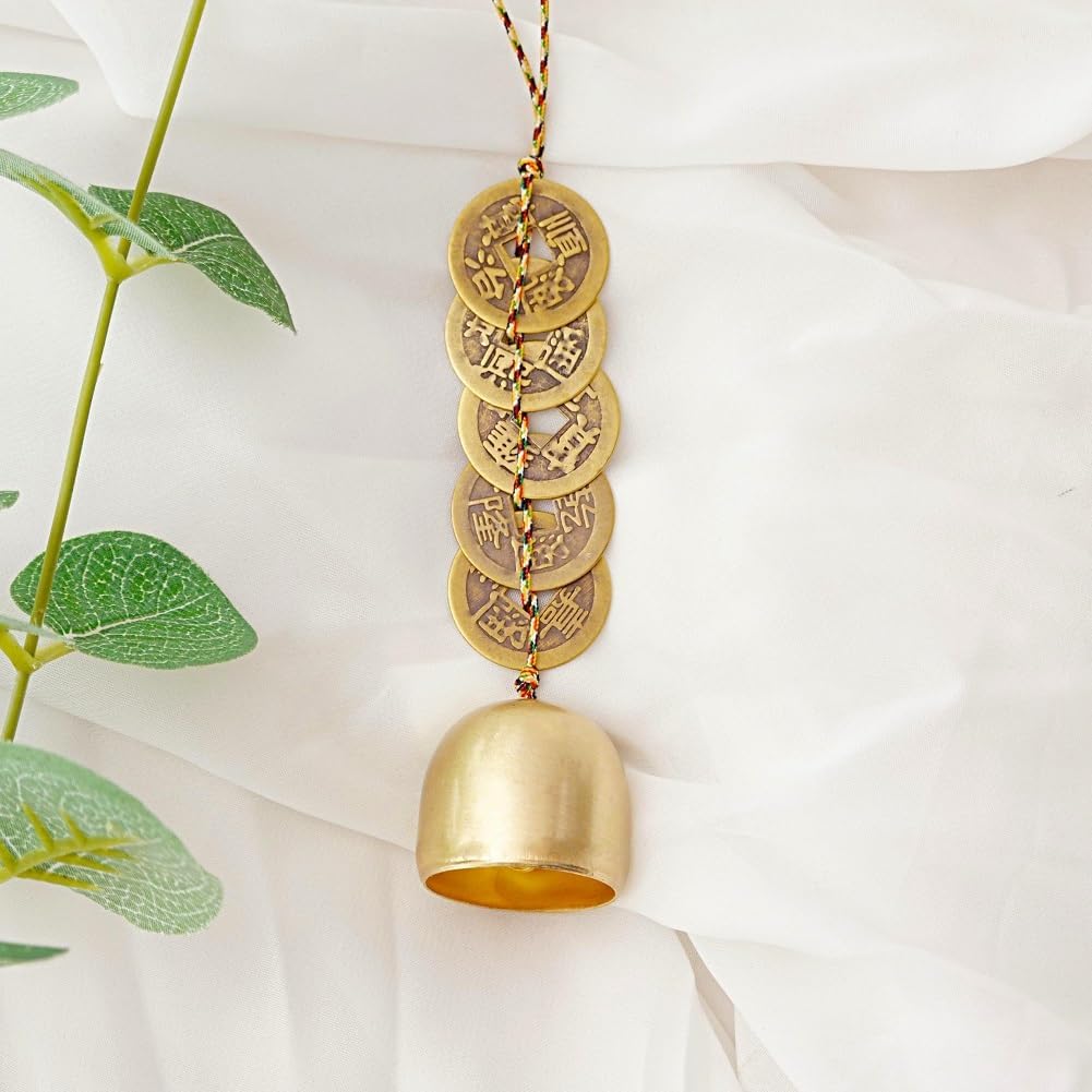 Good Luck Chinese Feng Shui Bell with 5 Coins – Wealth and Health Wind Chime