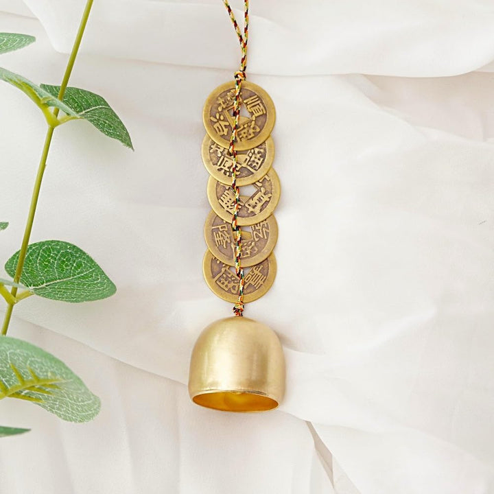Good Luck Chinese Feng Shui Bell with 5 Coins – Wealth and Health Wind Chime