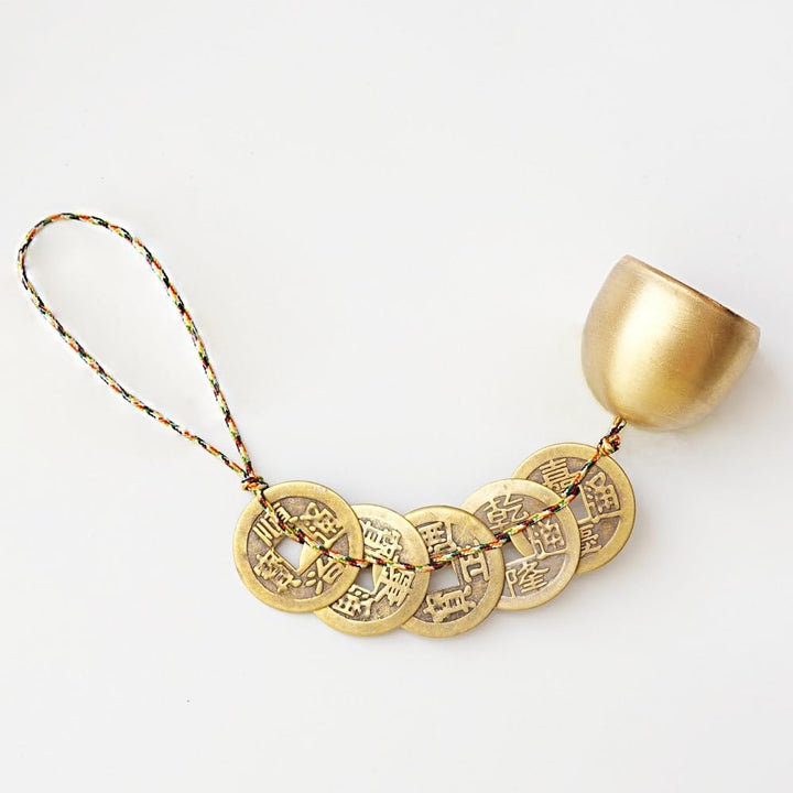 Good Luck Chinese Feng Shui Bell with 5 Coins – Wealth and Health Wind Chime