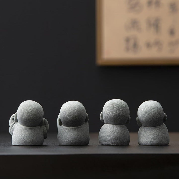 Laughing Buddha Statue Decor - 4Pcs Small Zen Monk for Wealth and Good Luck